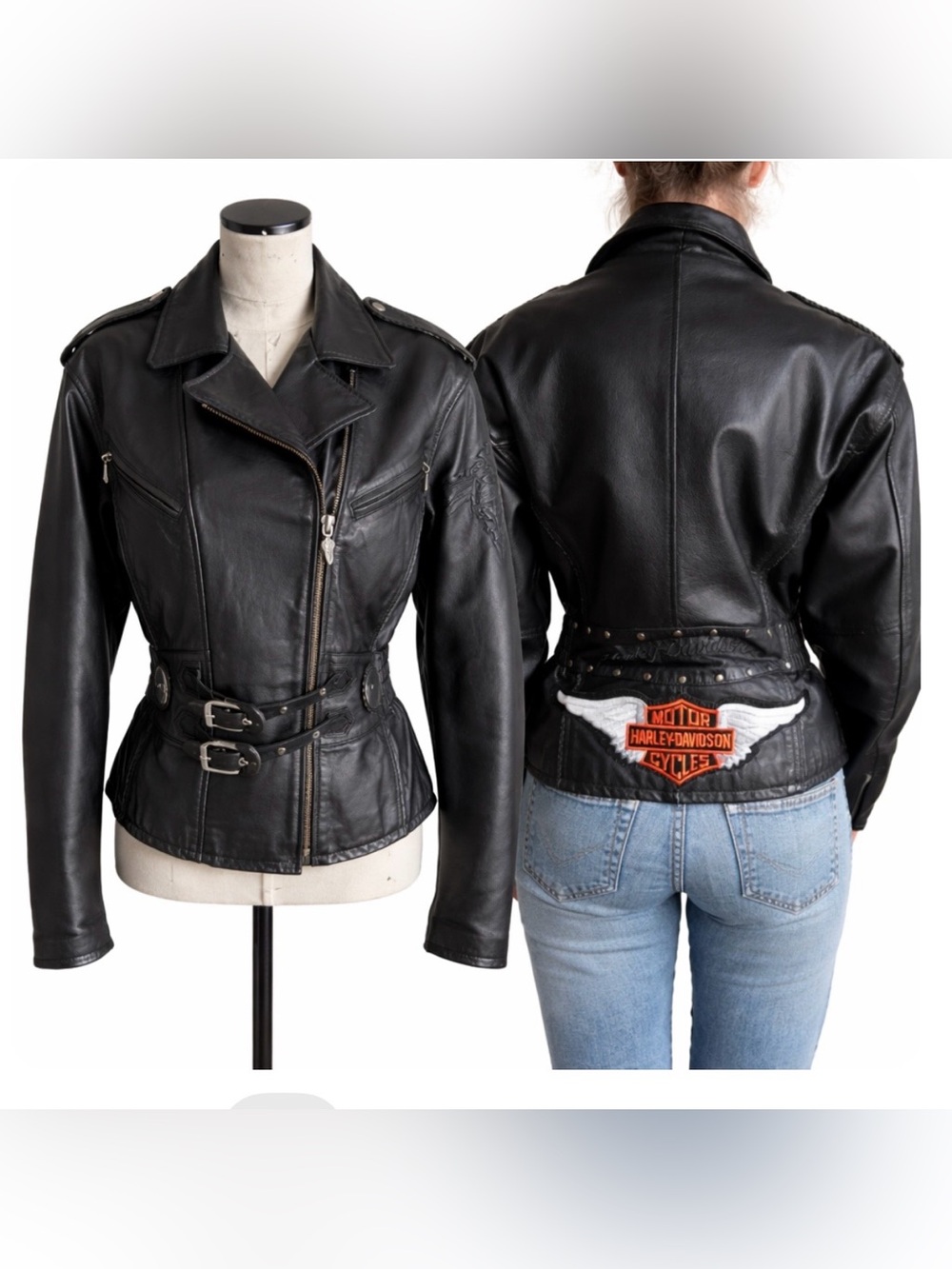 Harley Davidson Women's Vintage 90s Black Leather Bikers Jacket Size M